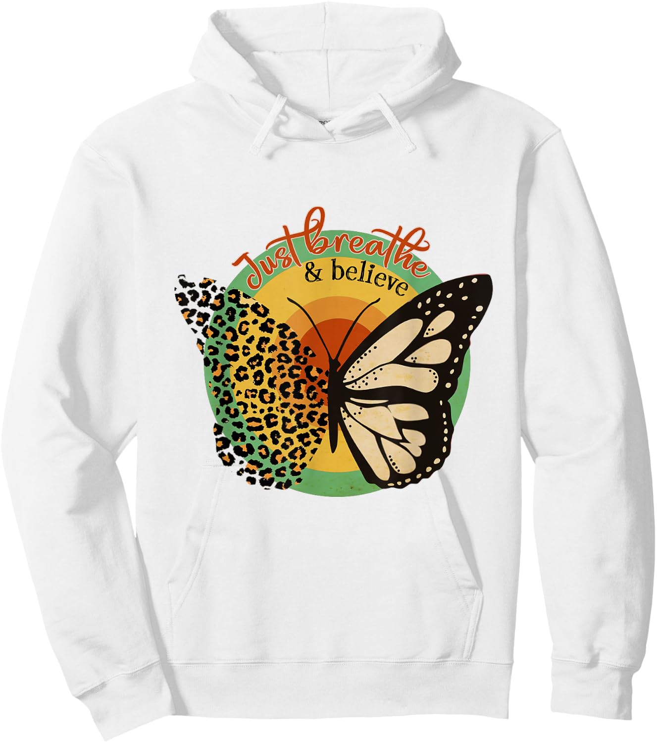 Just Breathe & Believe Keep Calm Leopard Print Butterfly Hoodie - Hoodie | White
