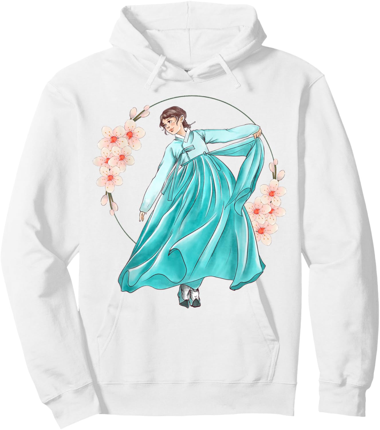 Girl Wearing Traditional Korean Hanbok Hoodie - Hoodie | White