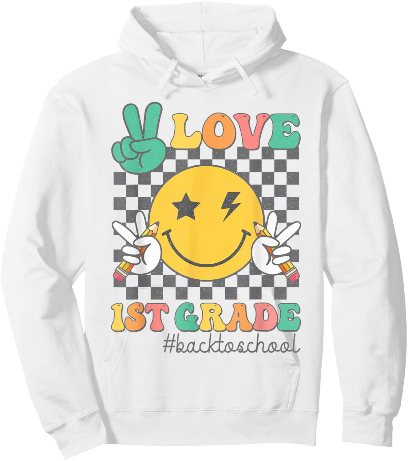 Peace Love 1st Grade Smile Face Back To School First Grade Hoodie - Hoodie | White