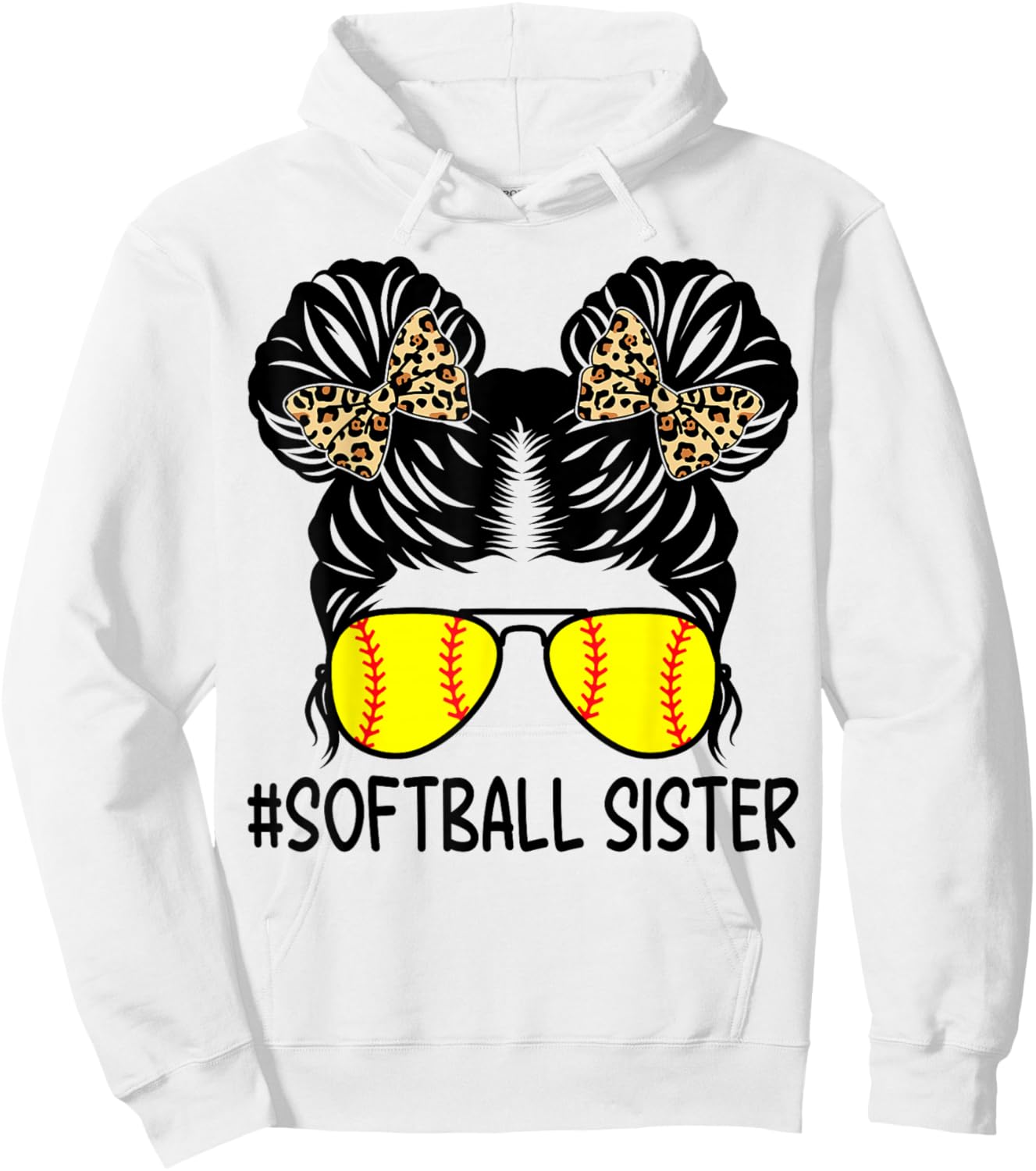 Softball Sister Leopard Messy Bun Softball Sister Hoodie - Hoodie | White