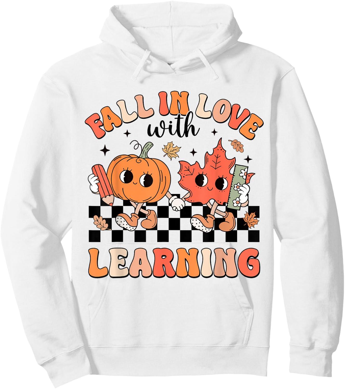 Retro Fall In Love With Learning Autumn Pumpkin Teacher Hoodie - Hoodie | White