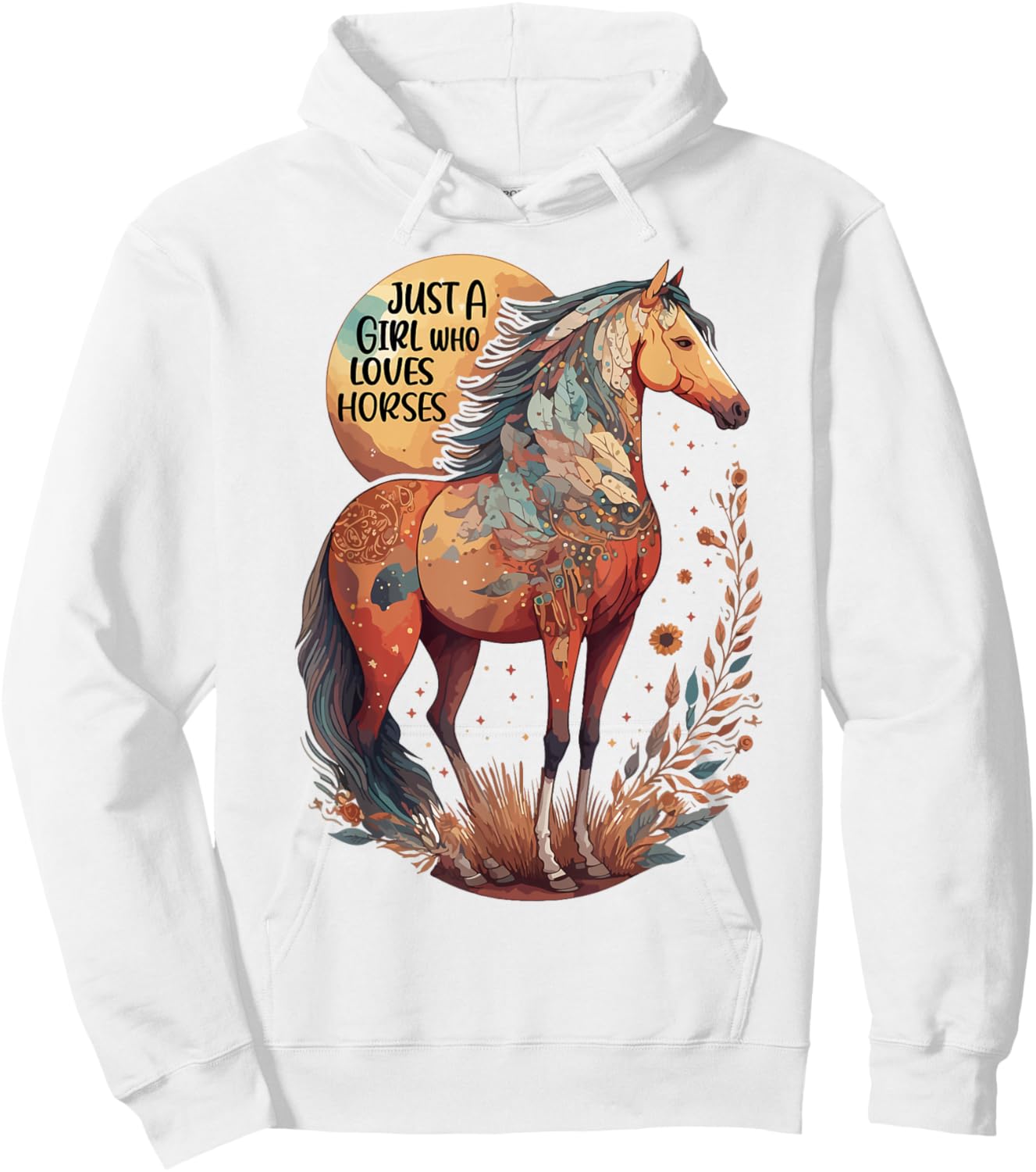 Just a girl who loves horses - Bohemian Horse Lover Themed Hoodie - Hoodie | White