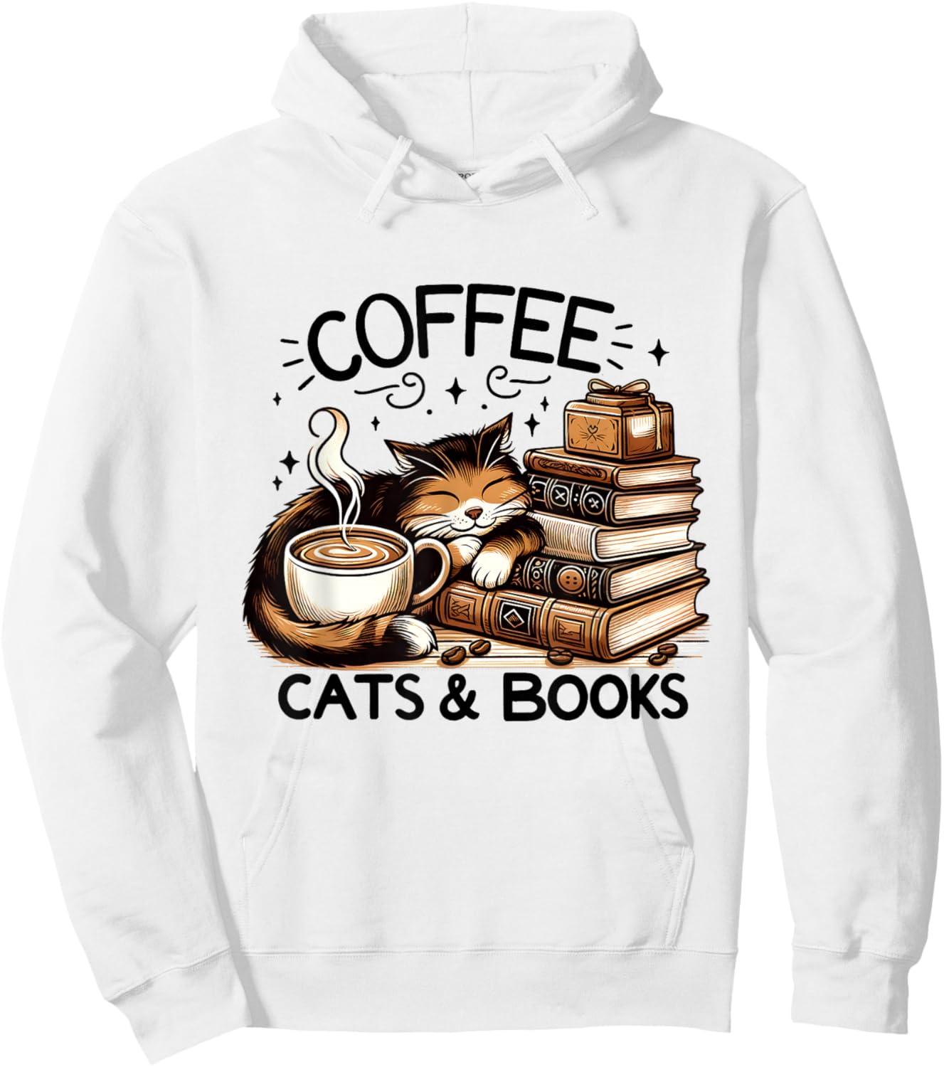 Funny Cute Coffee Cats Books Lover Gift Women Men Kids Hoodie - Hoodie | White