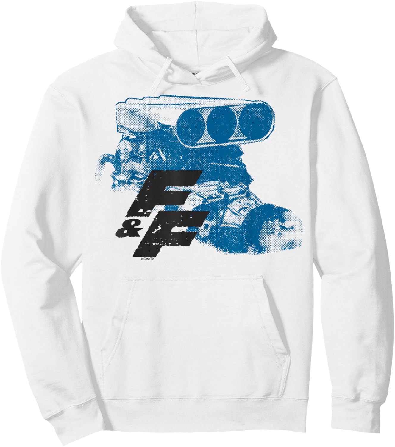 Fast & Furious Blue Hue Engine Block Distressed Logo Hoodie - Hoodie | White