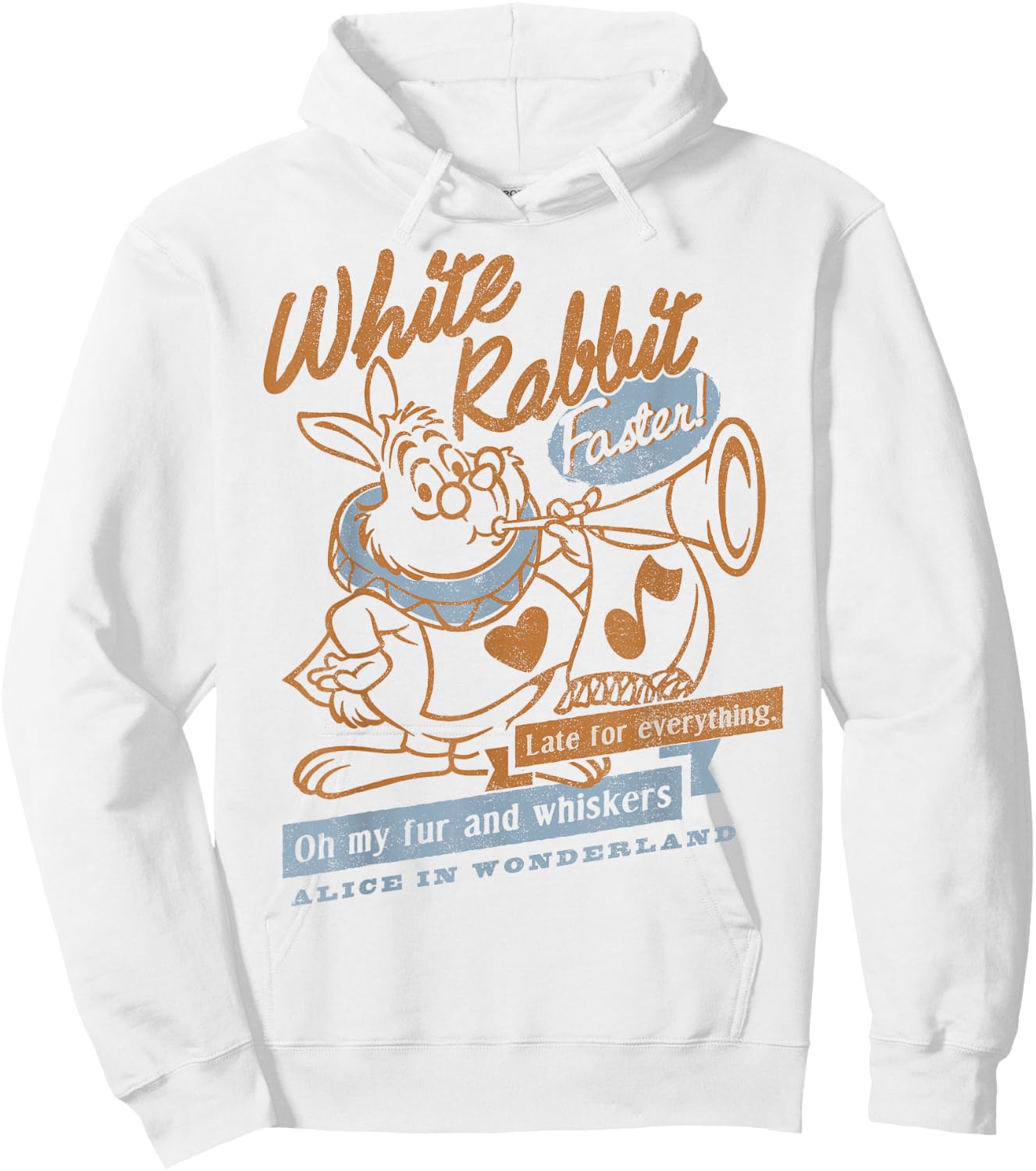 Disney Alice In Wonderland White Rabbit Outlined Text Poster Hoodie - Hoodie | White