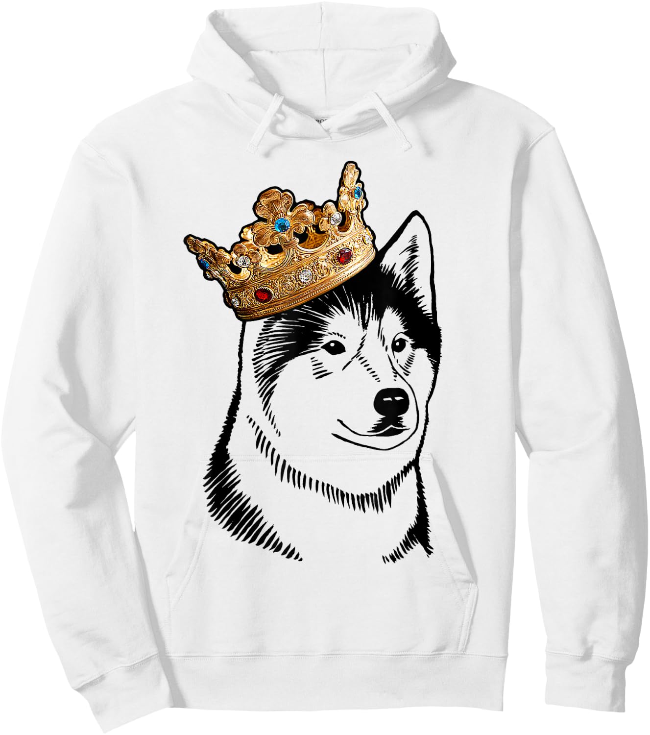 Alaskan Malamute Dog Wearing Crown Men Women Girls Kids Hoodie - Hoodie | White
