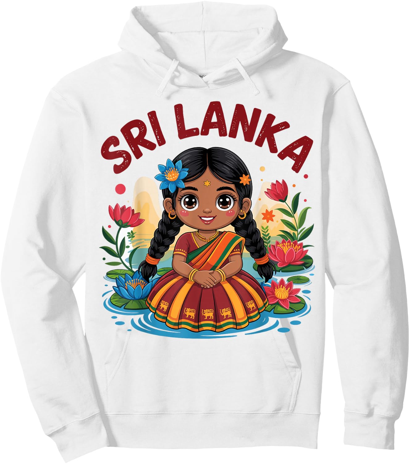 Sri Lankan Girl in Traditional Dress with Lotus Flowers Kids Hoodie - Hoodie | White
