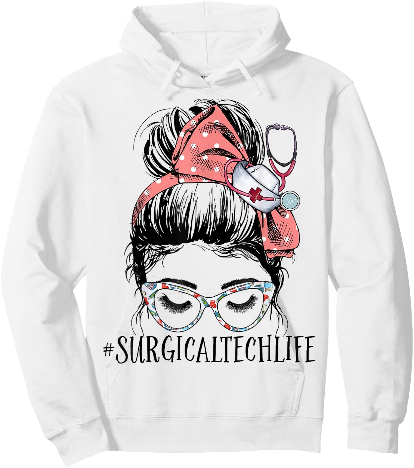 Surgical Tech Life Funny Messy Bun Women Surgical Nursing Hoodie - Hoodie | White