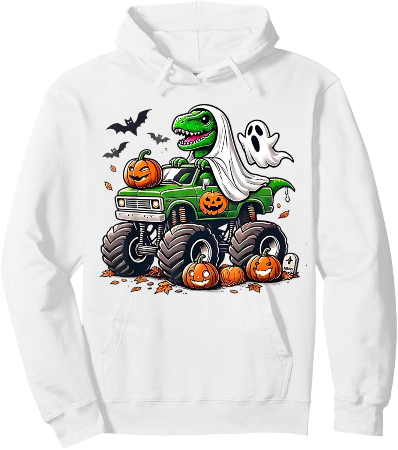 Orange Halloween Shirt Boys Toddler Kids Ghost Shirts T Rex Hoodie - Hoodie | White