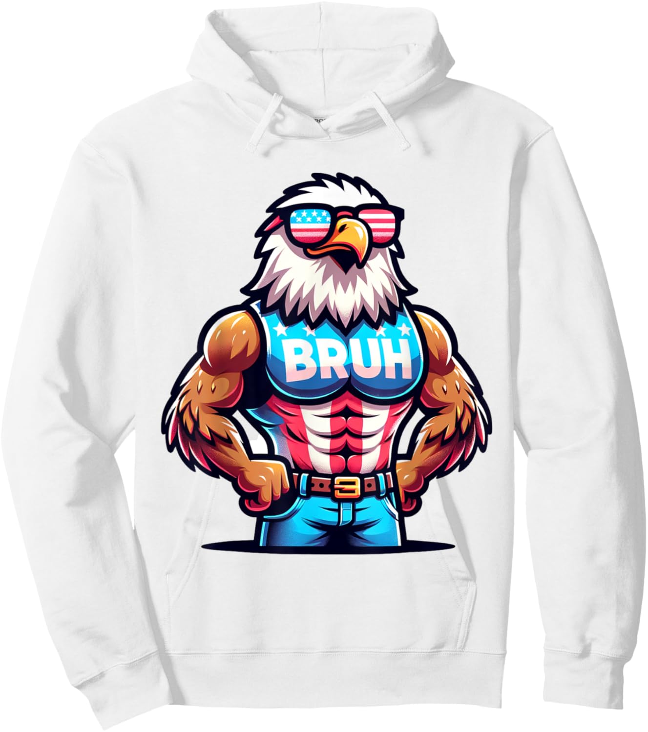 July 4th Bruh Eagle American Flag Hoodie - Hoodie | White