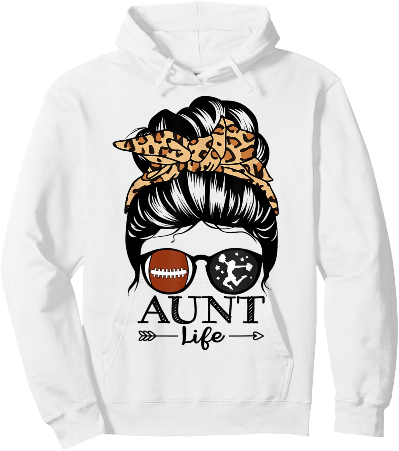 Aunt Life Messy Bun Hair Funny Football Cheer Aunt Hoodie - Hoodie | White