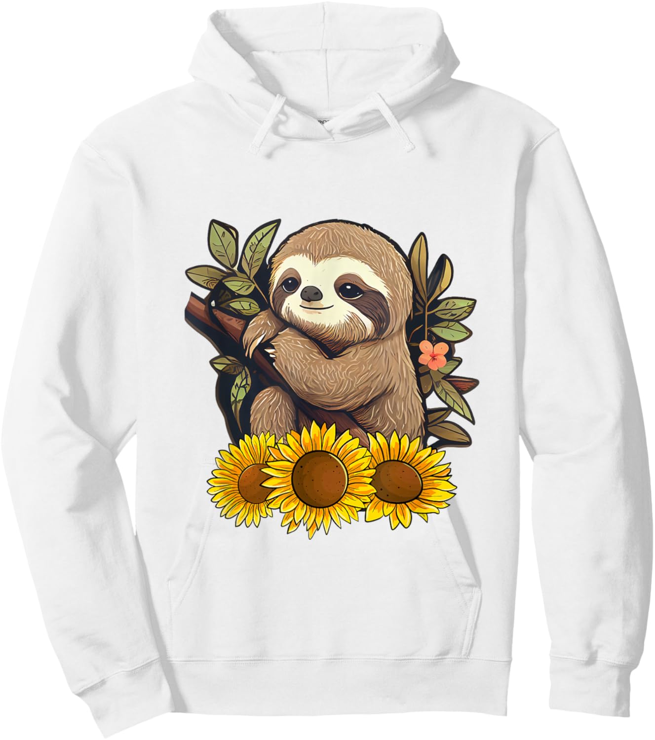 Sunflower Sloth Flower Hoodie - Hoodie | White