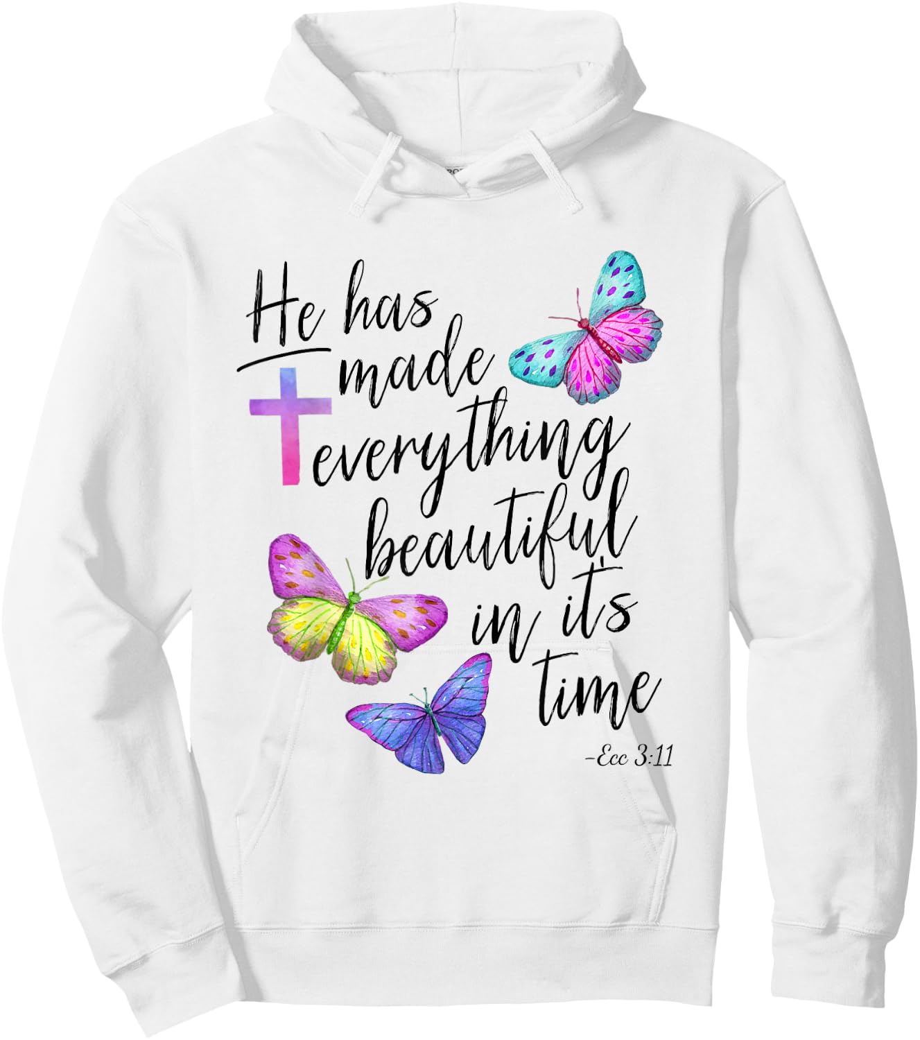 Bible Verse Cross Ecclesiastes Ecc Scripture Butterfly Hoodie - Hoodie | White
