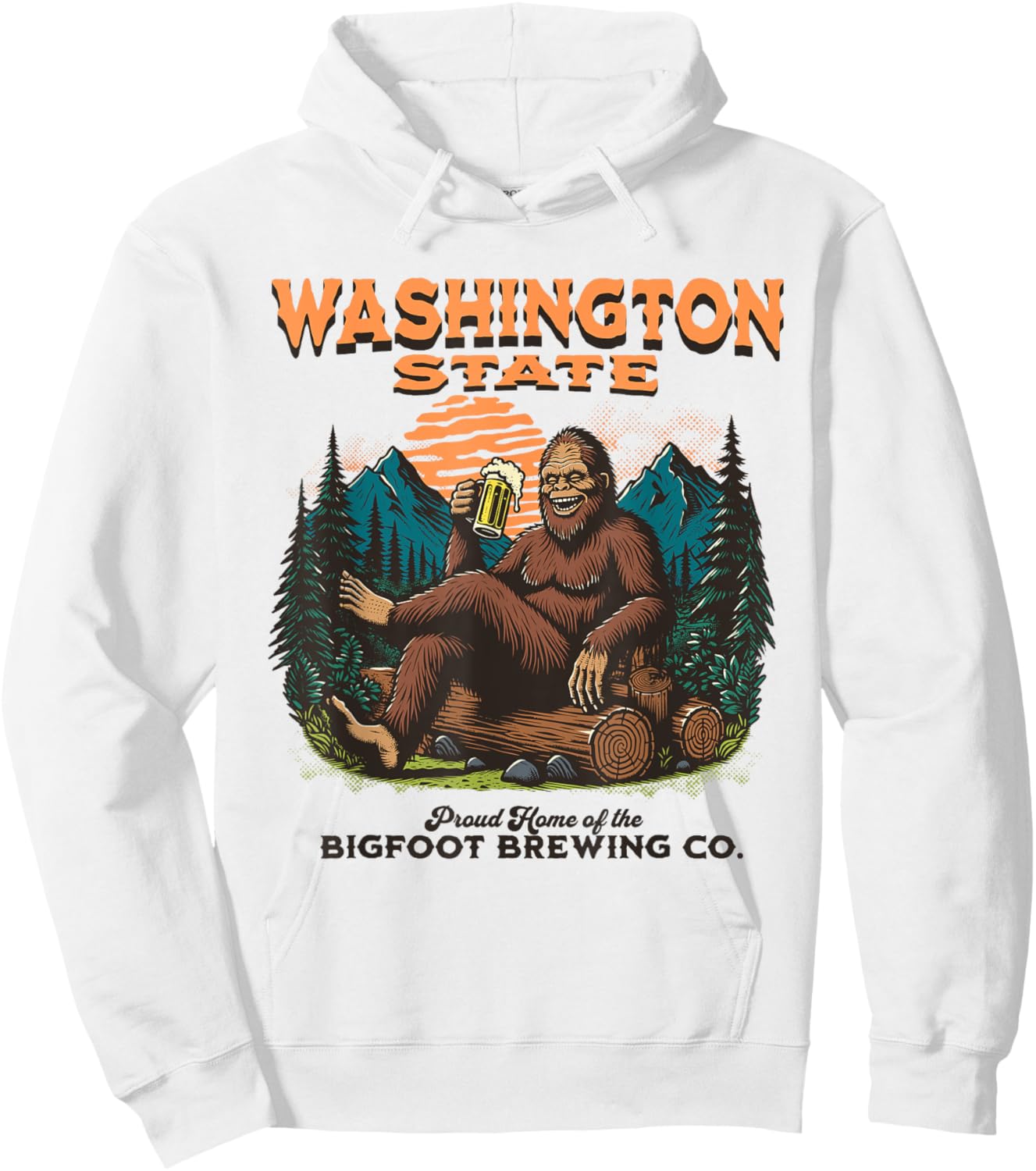 State of Washington Funny Bigfoot Drinking Beer Sasquatch Hoodie - Hoodie | White