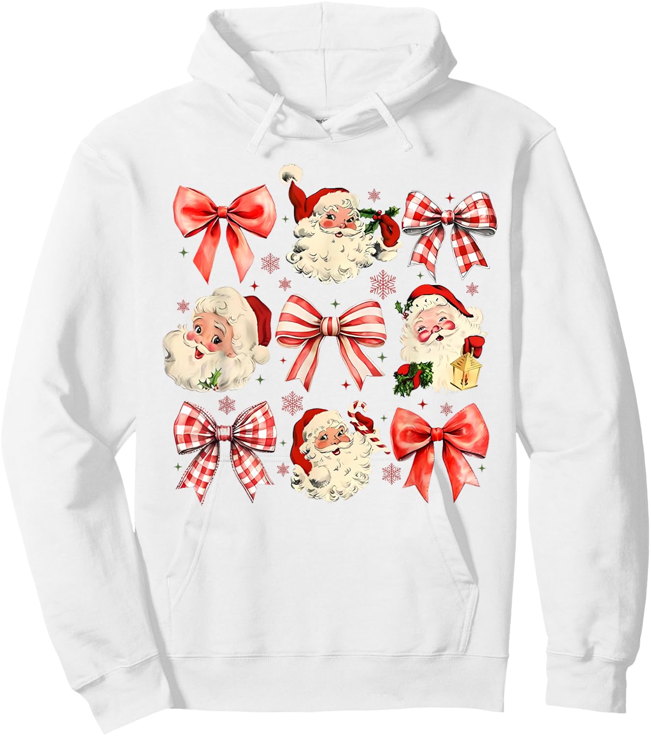 Retro Coquette Santa Red Bows Christmas Girl Hoodie - Hoodie | White