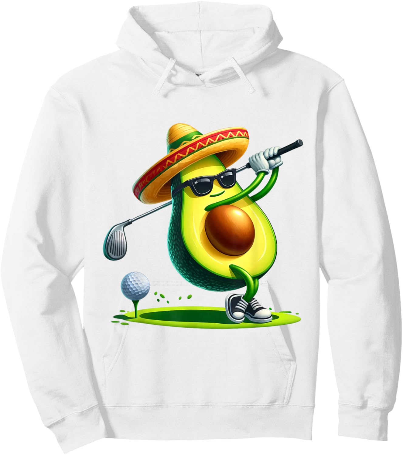 Funny Cinco De Mayo Avocado Showing Golf Skills Golf Players Hoodie - Hoodie | White