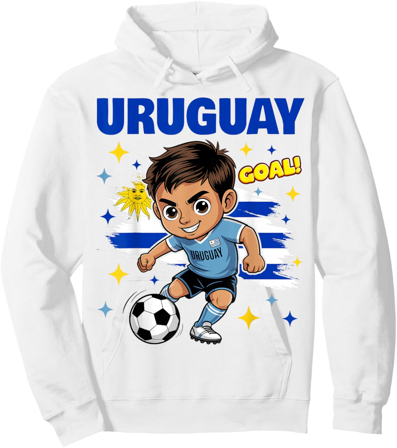 Uruguay Kid Goal Cartoon Uruguay Flag for Kids Hoodie - Hoodie | White