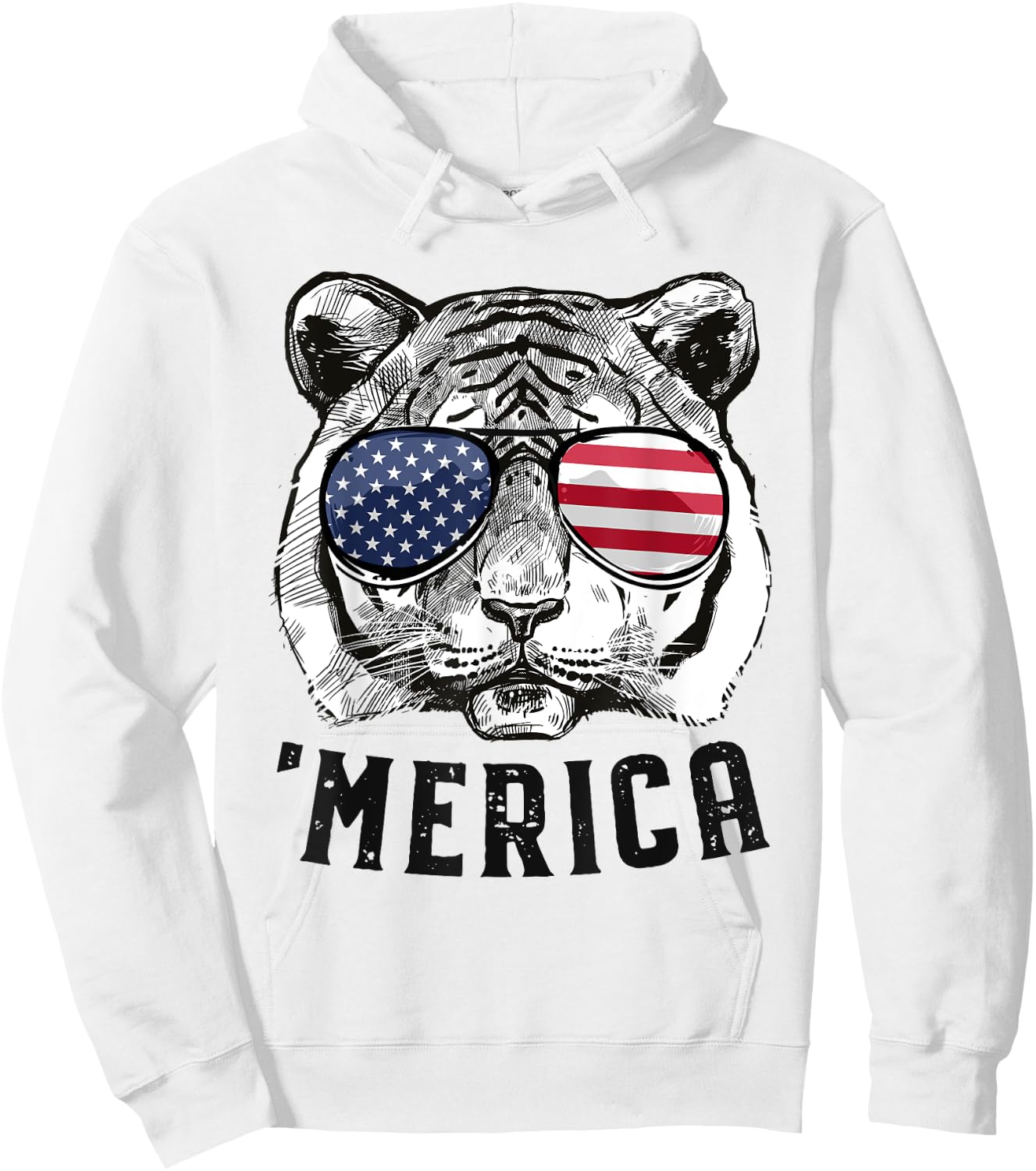 Tiger American Flag 4th of July Merica Sunglasses Hoodie - Hoodie | White
