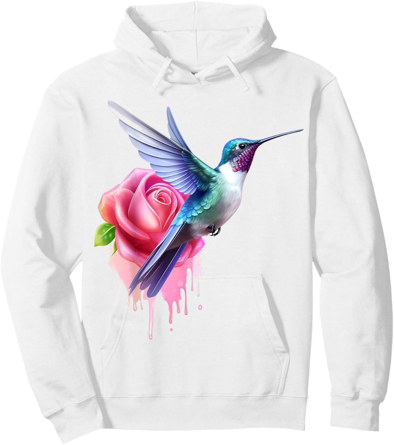 Hummingbird Art Rose Animal Colorful Graphic Hummingbird Hoodie - Hoodie | White