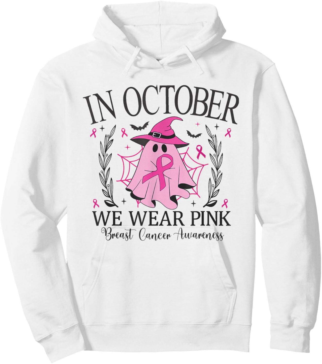 In October We Wear Pink Breast Cancer Awareness pink ribbon Hoodie - Hoodie | White