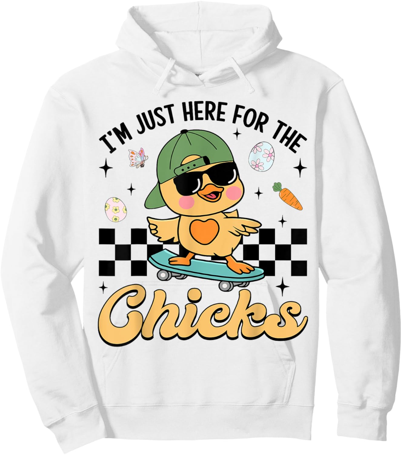I'm Just Here For The Chicks Cute Easter Boys Kids Toddlers Hoodie - Hoodie | White