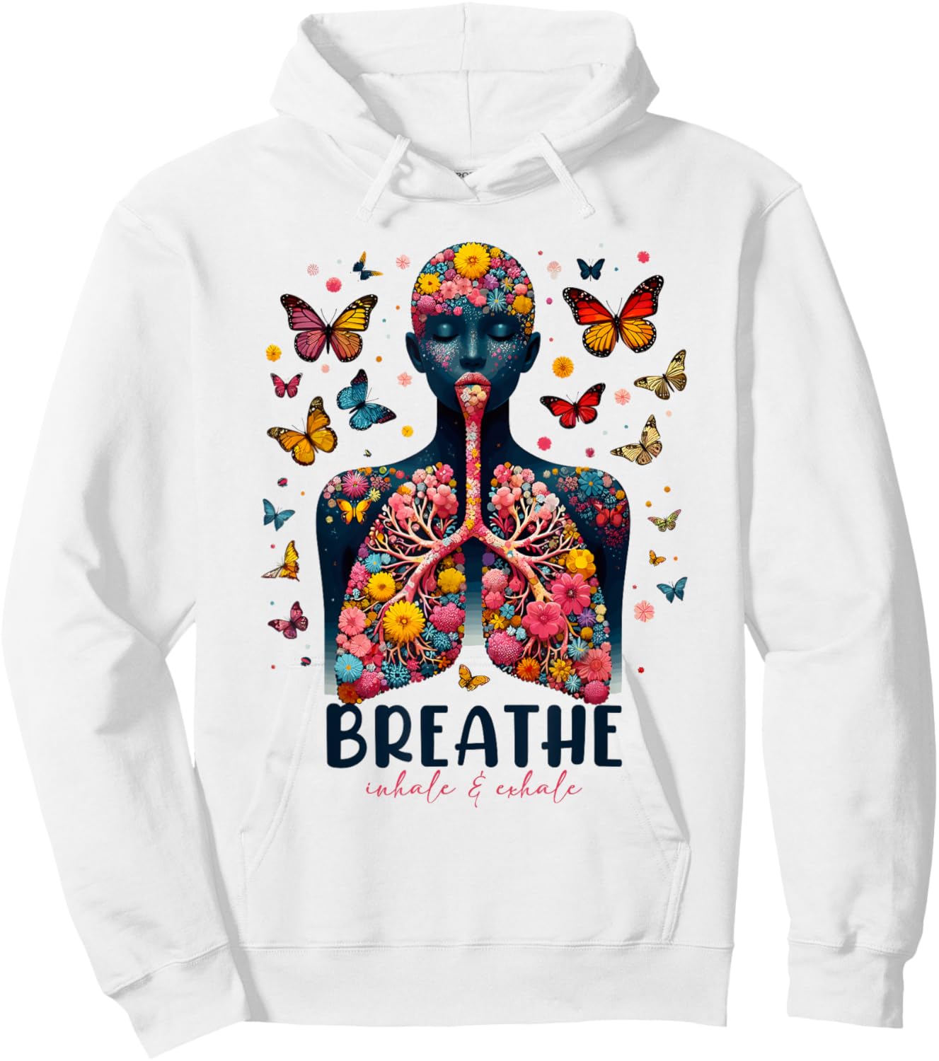 Breathe Inhale Exhale Floral Lung respiratory therapist Hoodie - Hoodie | White