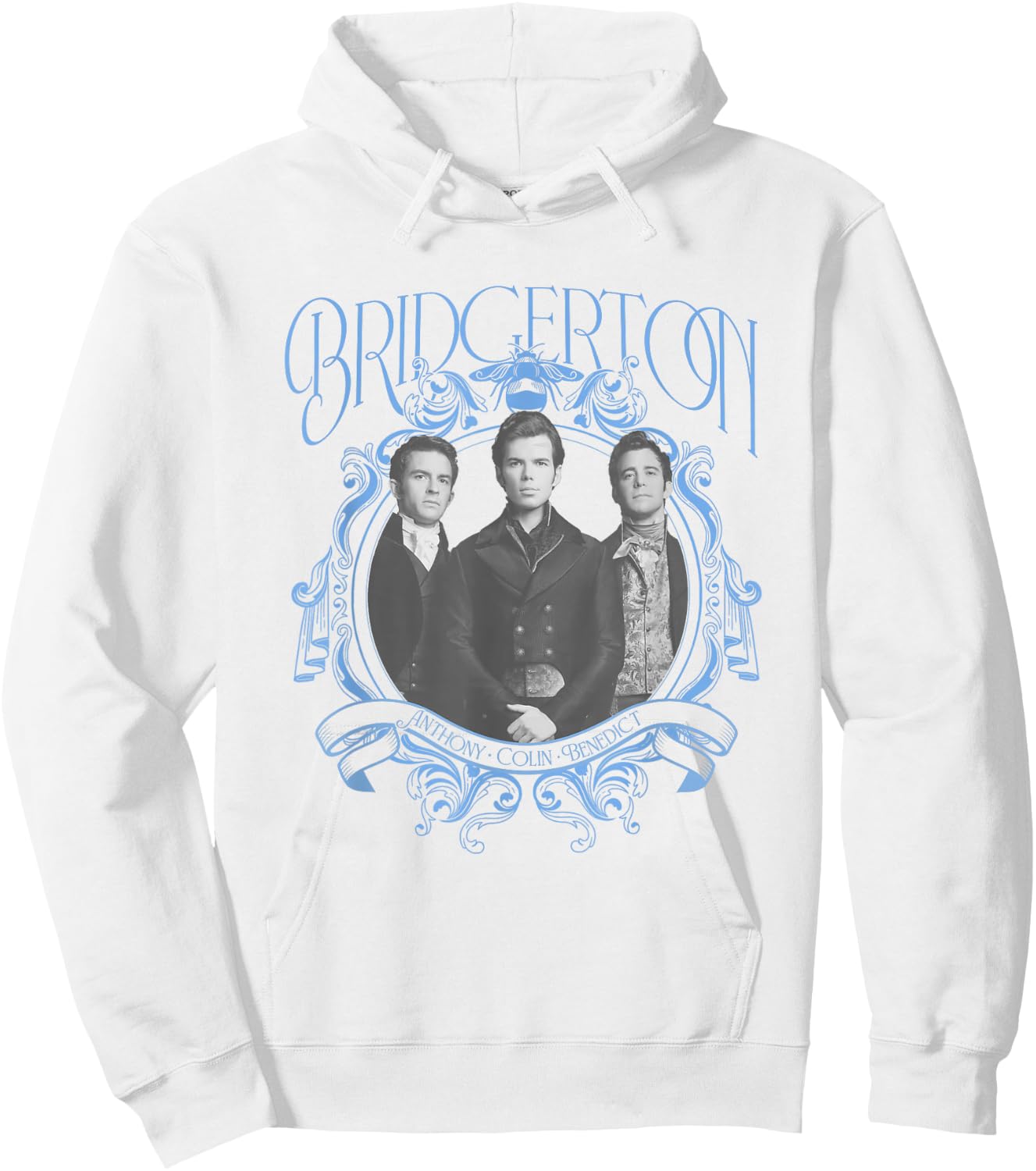 Bridgerton Vintage Chest Portrait - , Blue, Small, Short Sleeve, Classic Fit, Crew Collar, Polyester 65% Cotton 35% Hoodie - Hoodie | White
