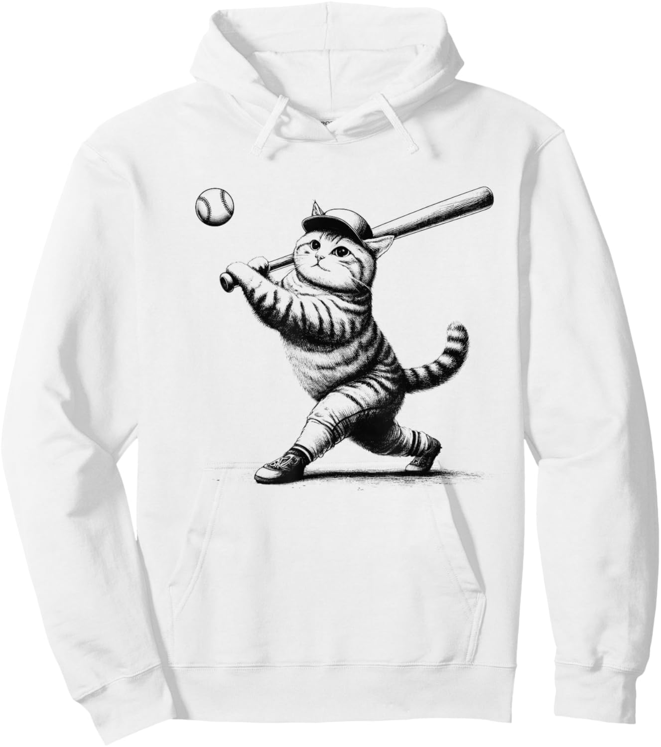 Cat Playing Baseball Kitten Lover Baseball Player Vintage Hoodie - Hoodie | White
