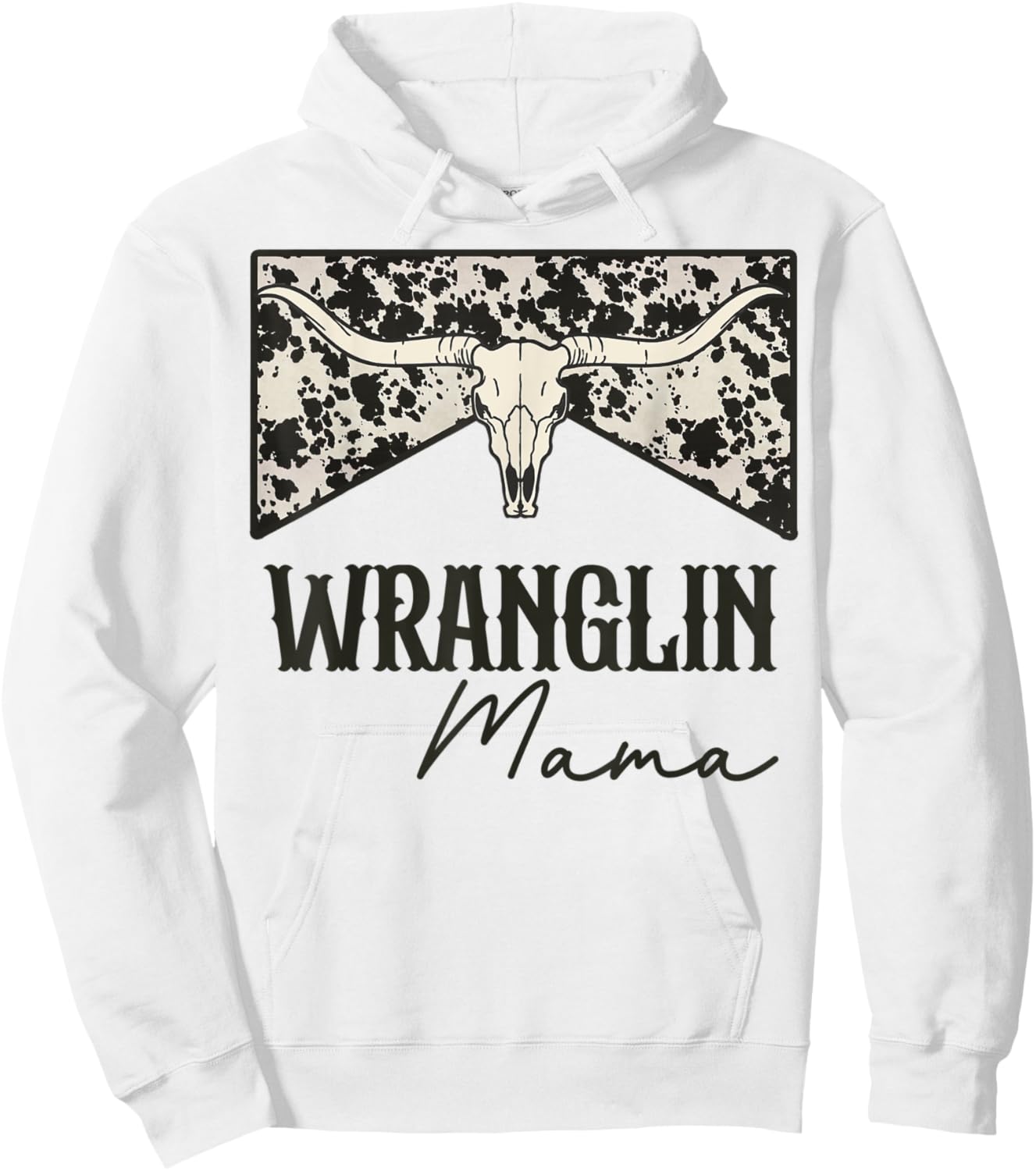 Wranglin Mama Retro Bull Skull Leopard Western Rodeo Country Hoodie - Hoodie | White