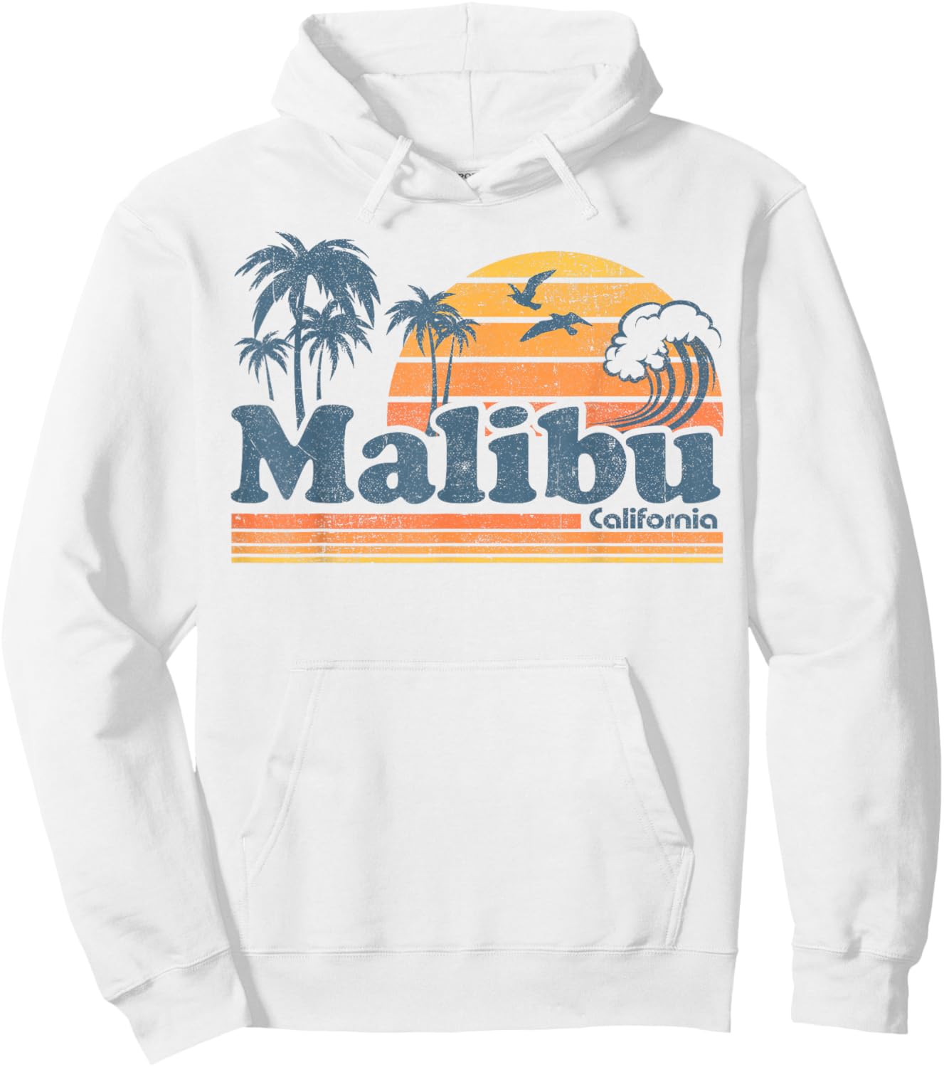 Malibu California Beach Vacation Cute Vintage Cali 70s Retro Hoodie - Hoodie | White