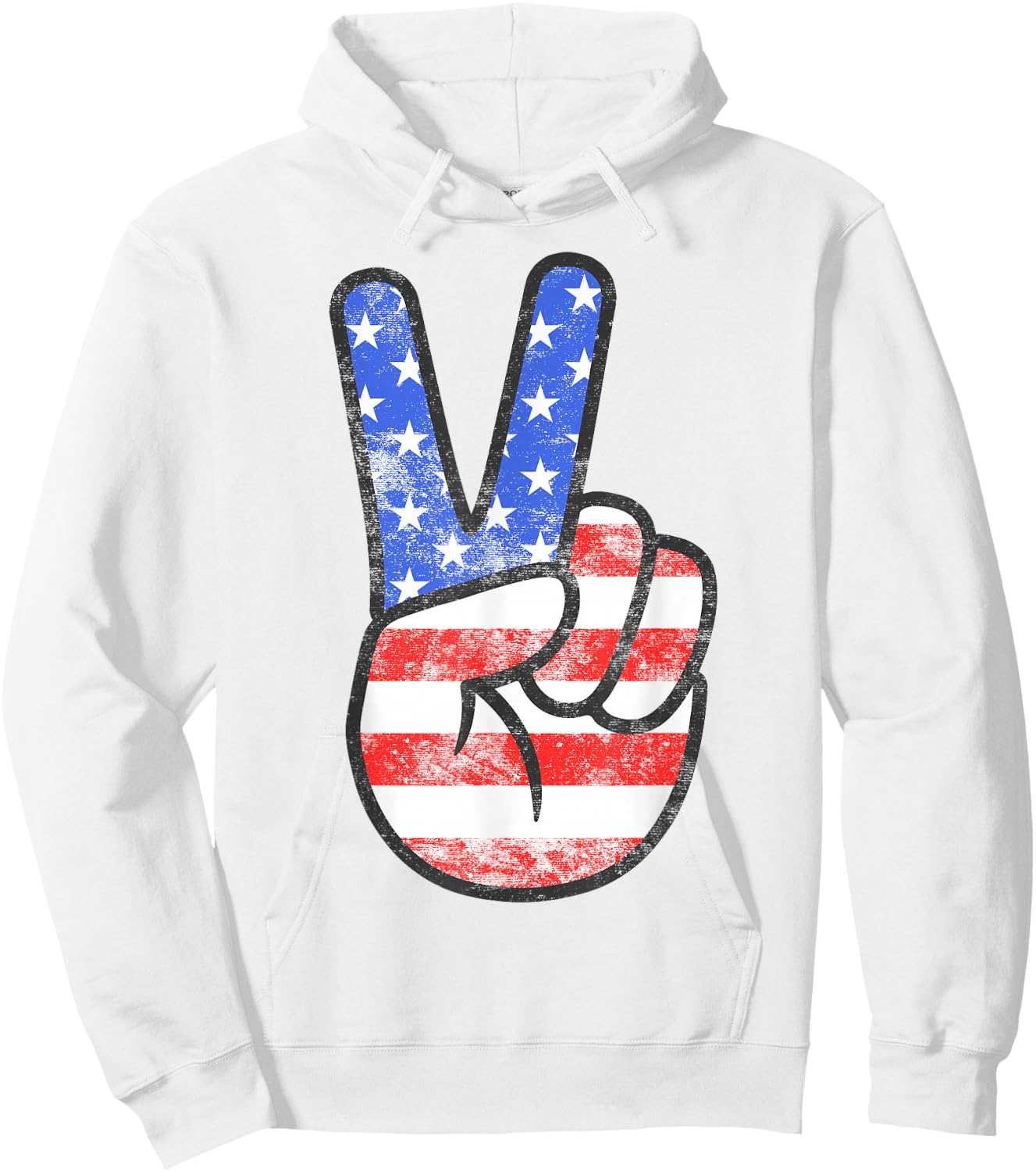 American Flag Peace Sign Hand Shirt USA 4th Fourth of July Hoodie - Hoodie | White