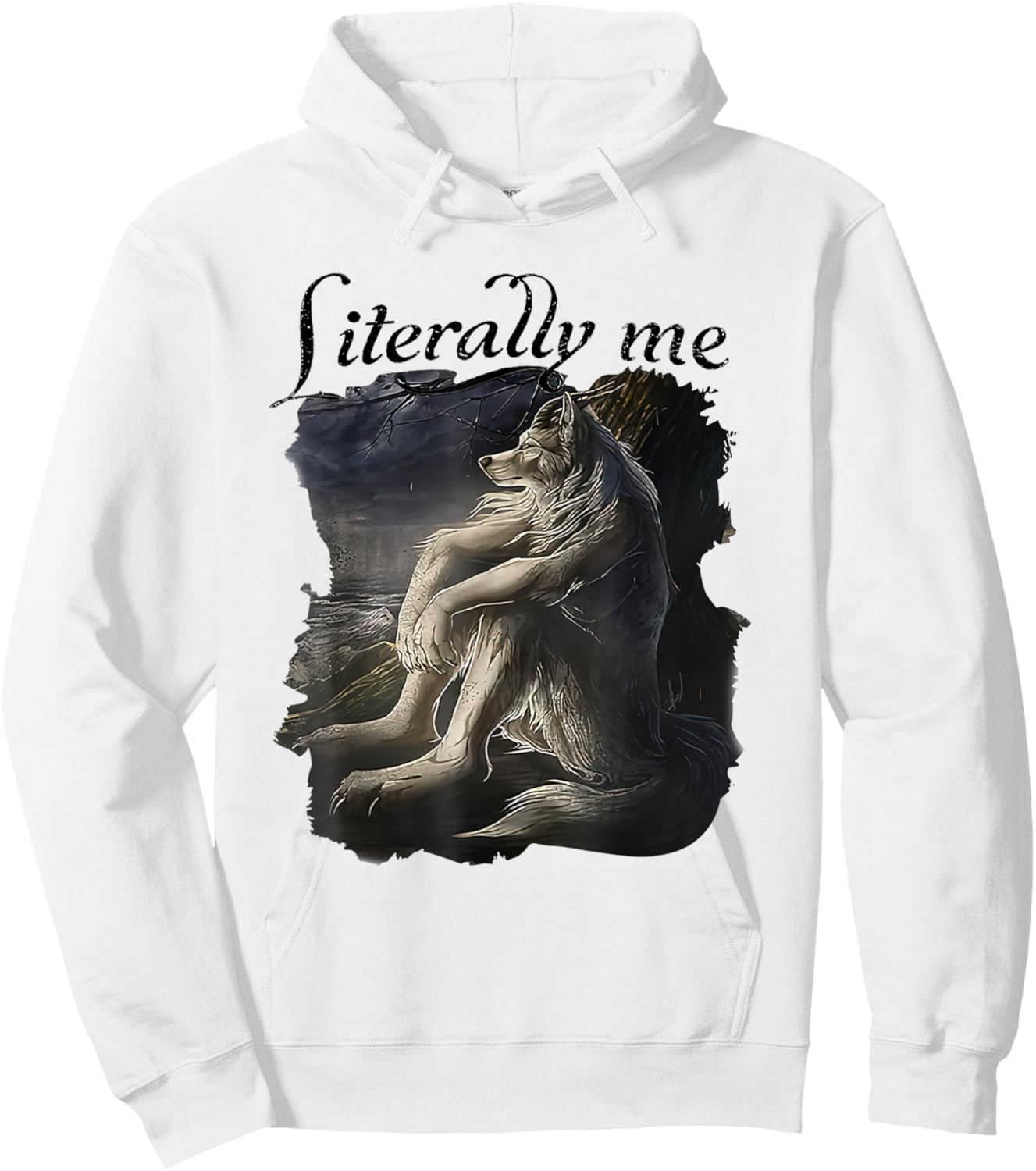 Literally Me Vintage Funny Wolf Meme Mental Health Hoodie - Hoodie | White