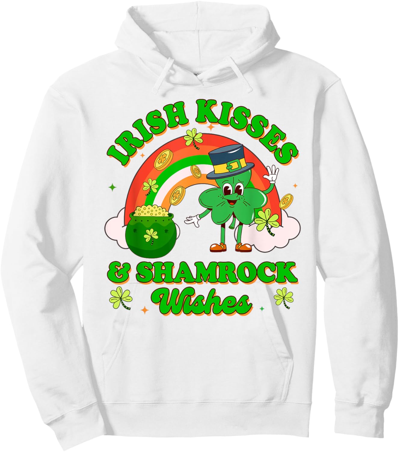 St. Patrick's Lucky Shamrock Irish Kisses & Shamrock Wishes Hoodie - Hoodie | White
