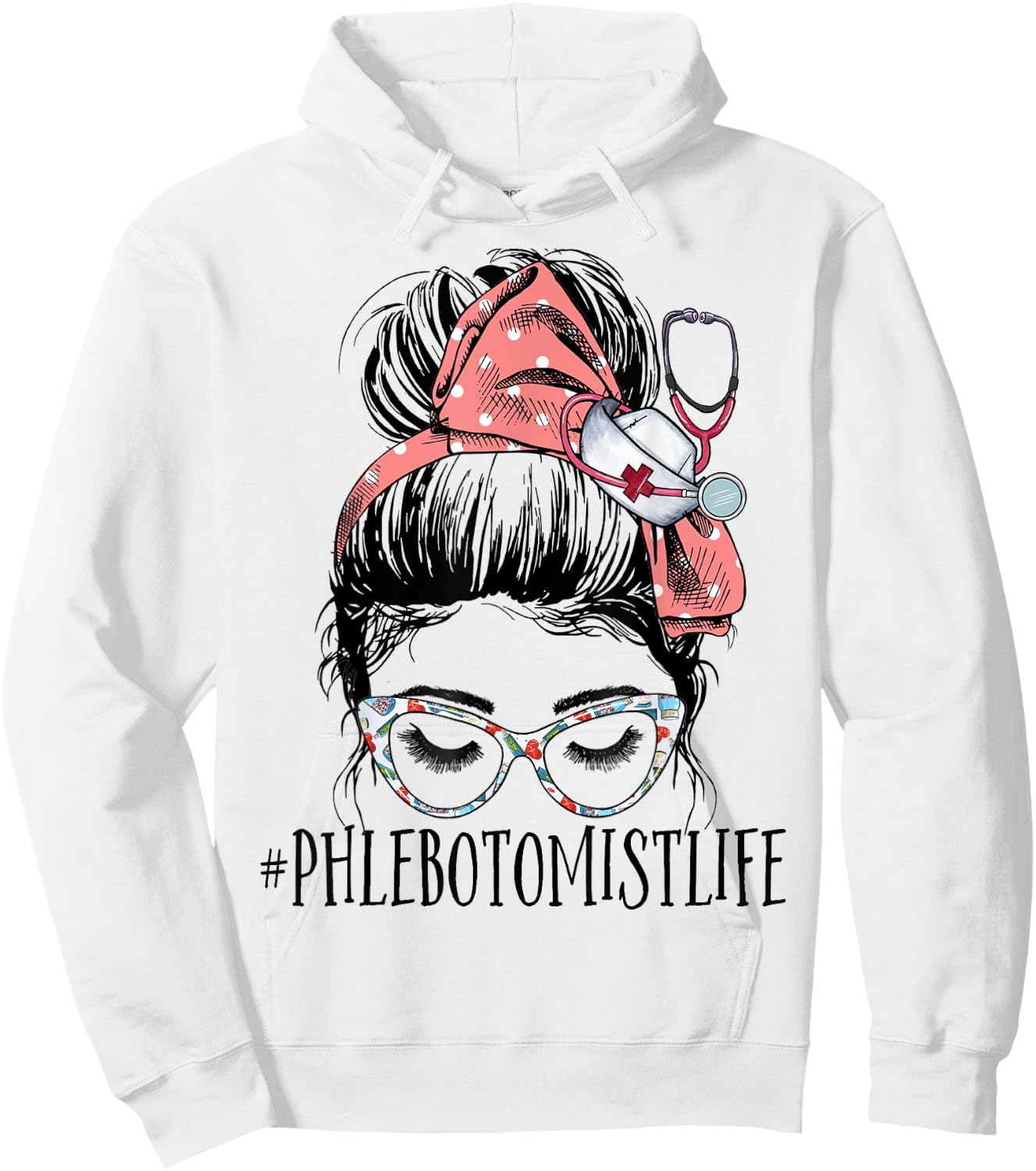 Messy Bun Phlebotomist Life Women Funny RN Phlebotomy Nurse Hoodie - Hoodie | White