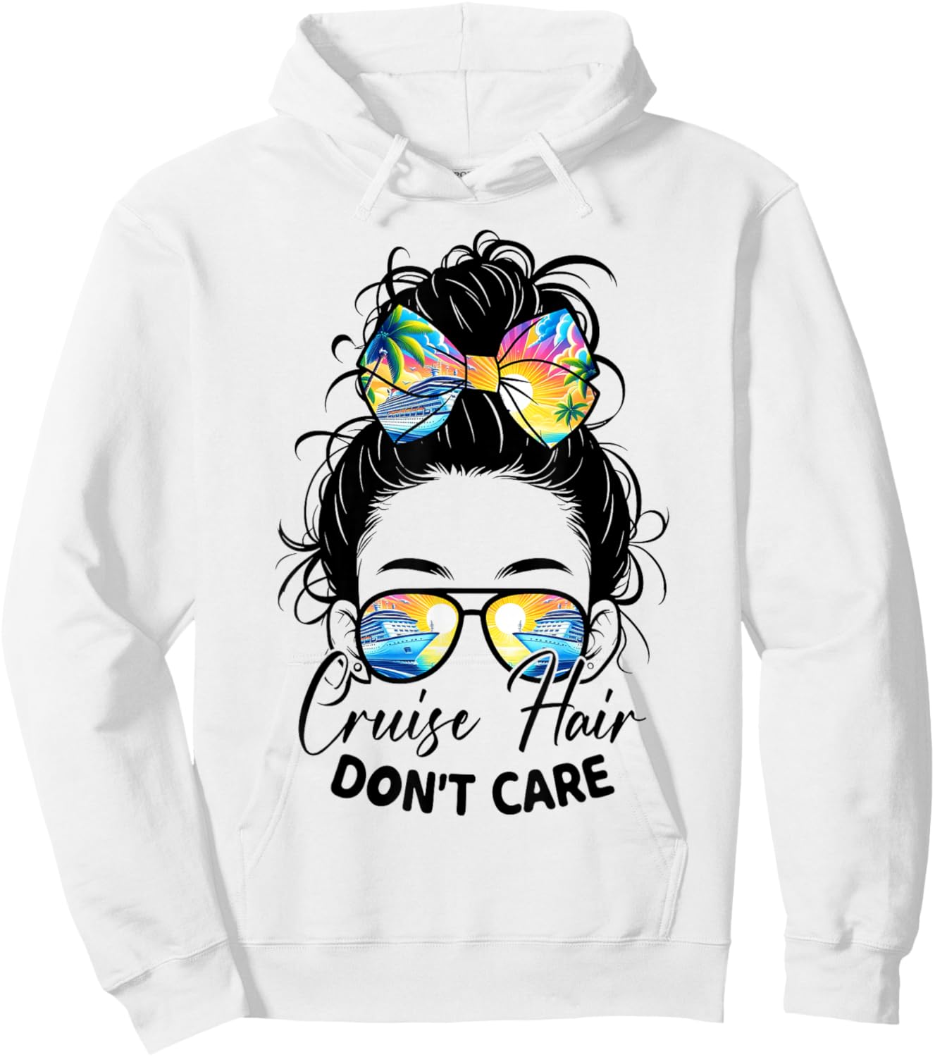 Cruise Hair Don't Care Messy Bun Ship Cruising Trip Hoodie - Hoodie | White