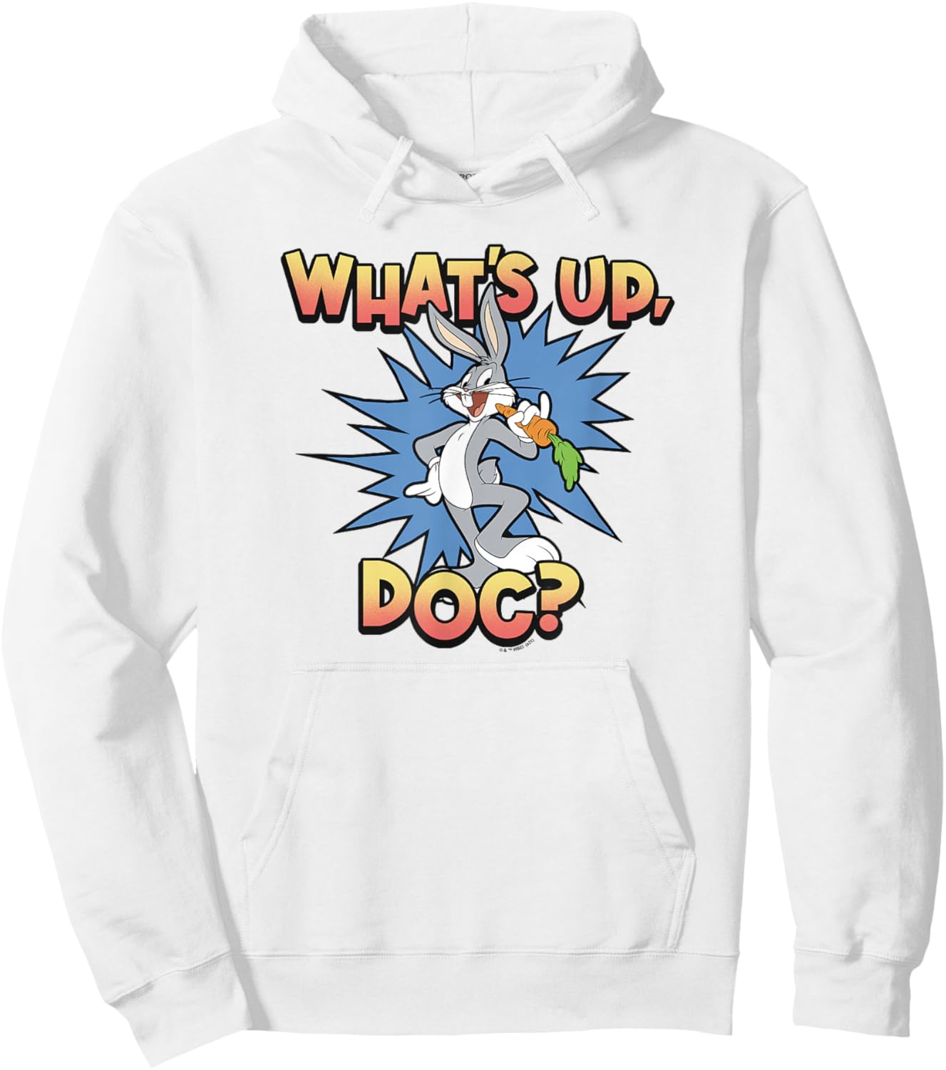 Looney Tunes Bugs Bunny Classic What's Up Doc Carrot Action Hoodie - Hoodie | White