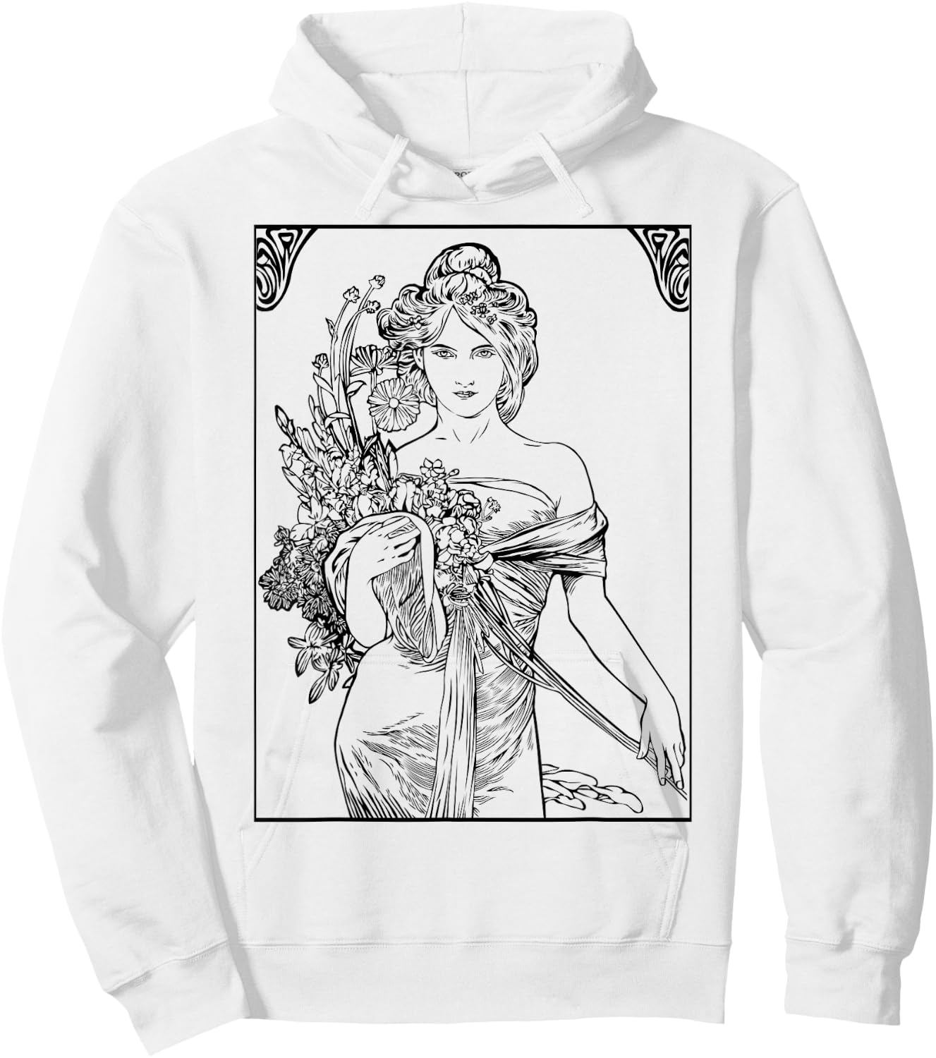 Art Nouveau Girl Holding Wild Flowers Hoodie - Hoodie | White