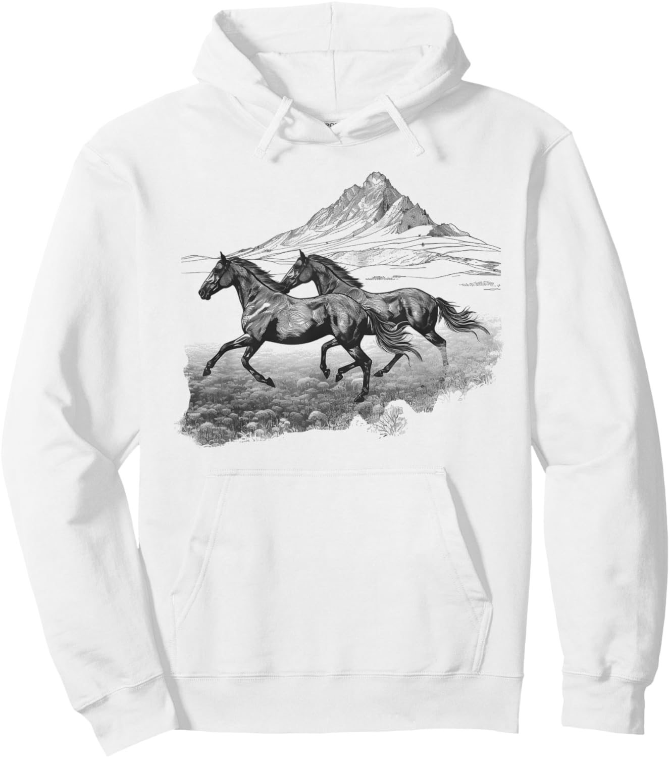Wild Running Horses Vintage Art Portrait Equestrian Graphic Hoodie - Hoodie | White