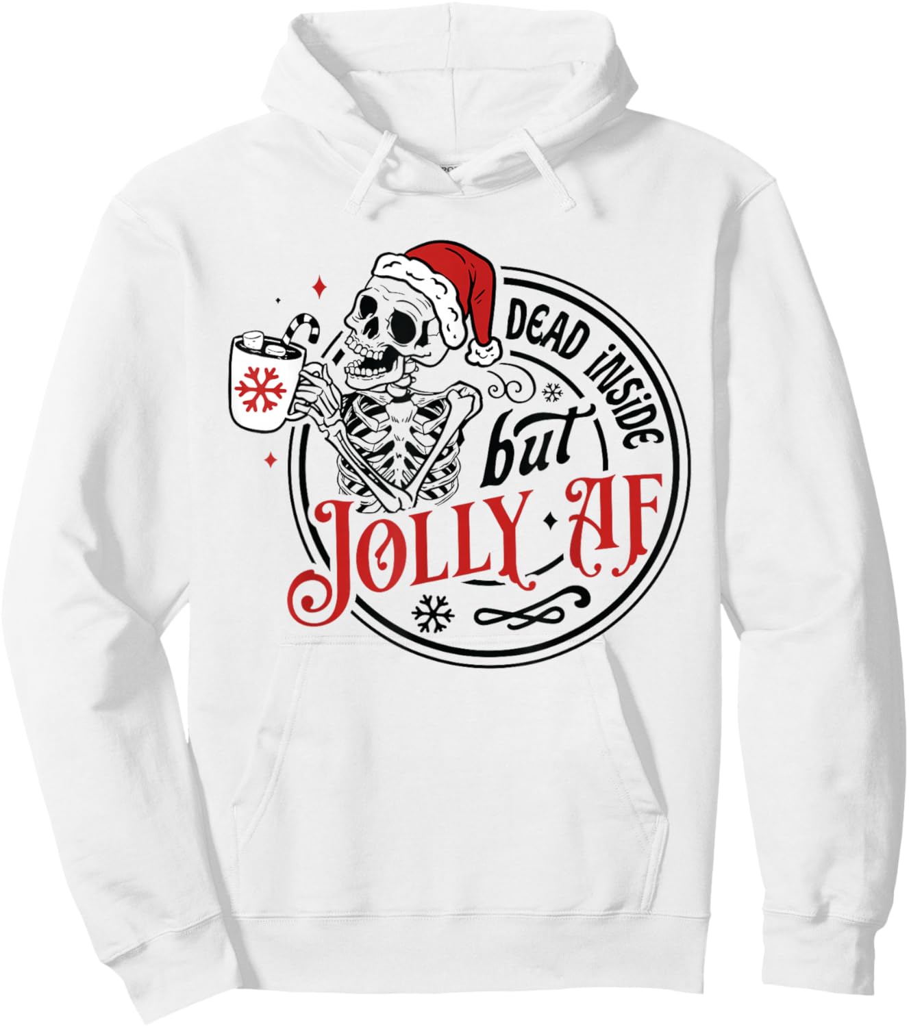 Retro Dead Inside But Jolly AF Skeleton Coffee Christmas Hoodie - Hoodie | White