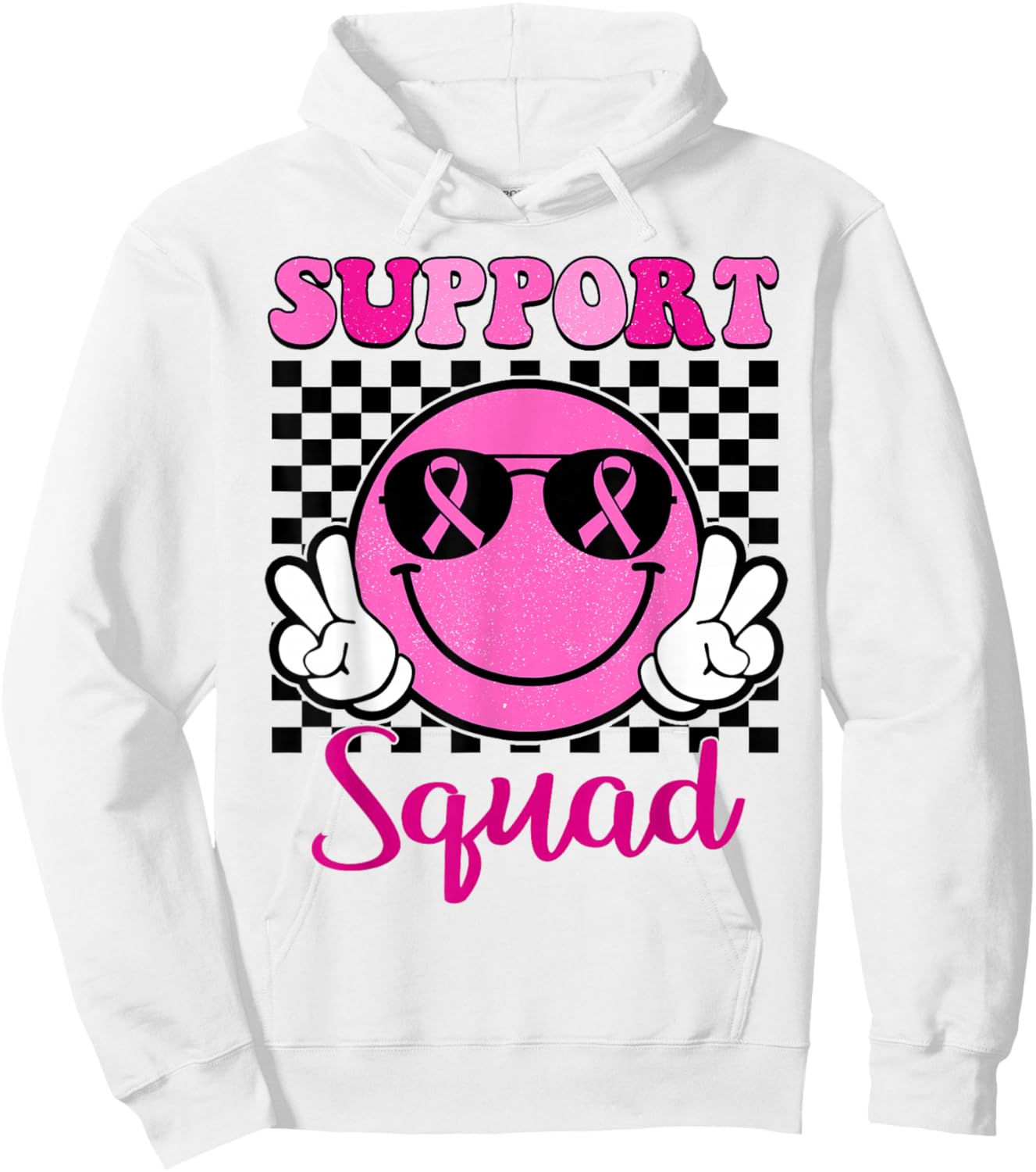Groovy Breast Cancer Awareness Men Women Kids Support Squad Hoodie - Hoodie | White