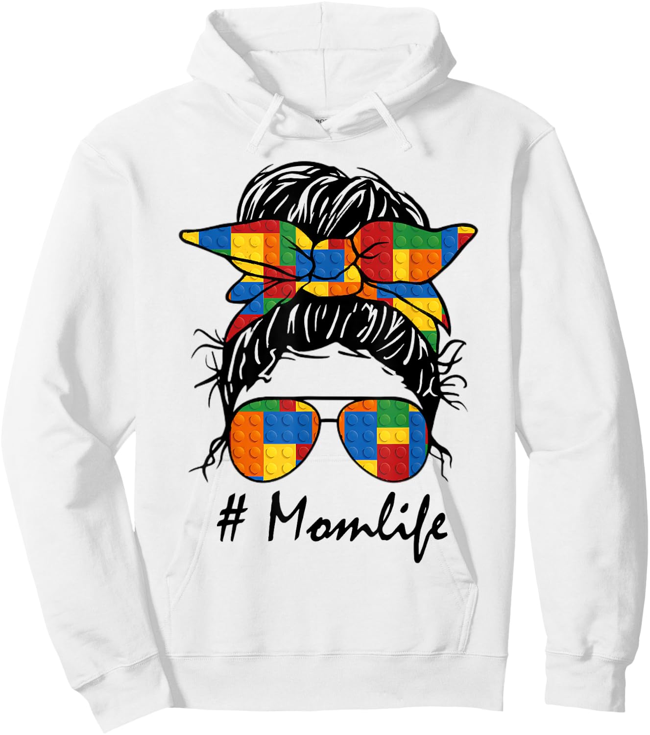 Building Block Messy Bun Mom Life Master Builder Mothers Day Hoodie - Hoodie | White