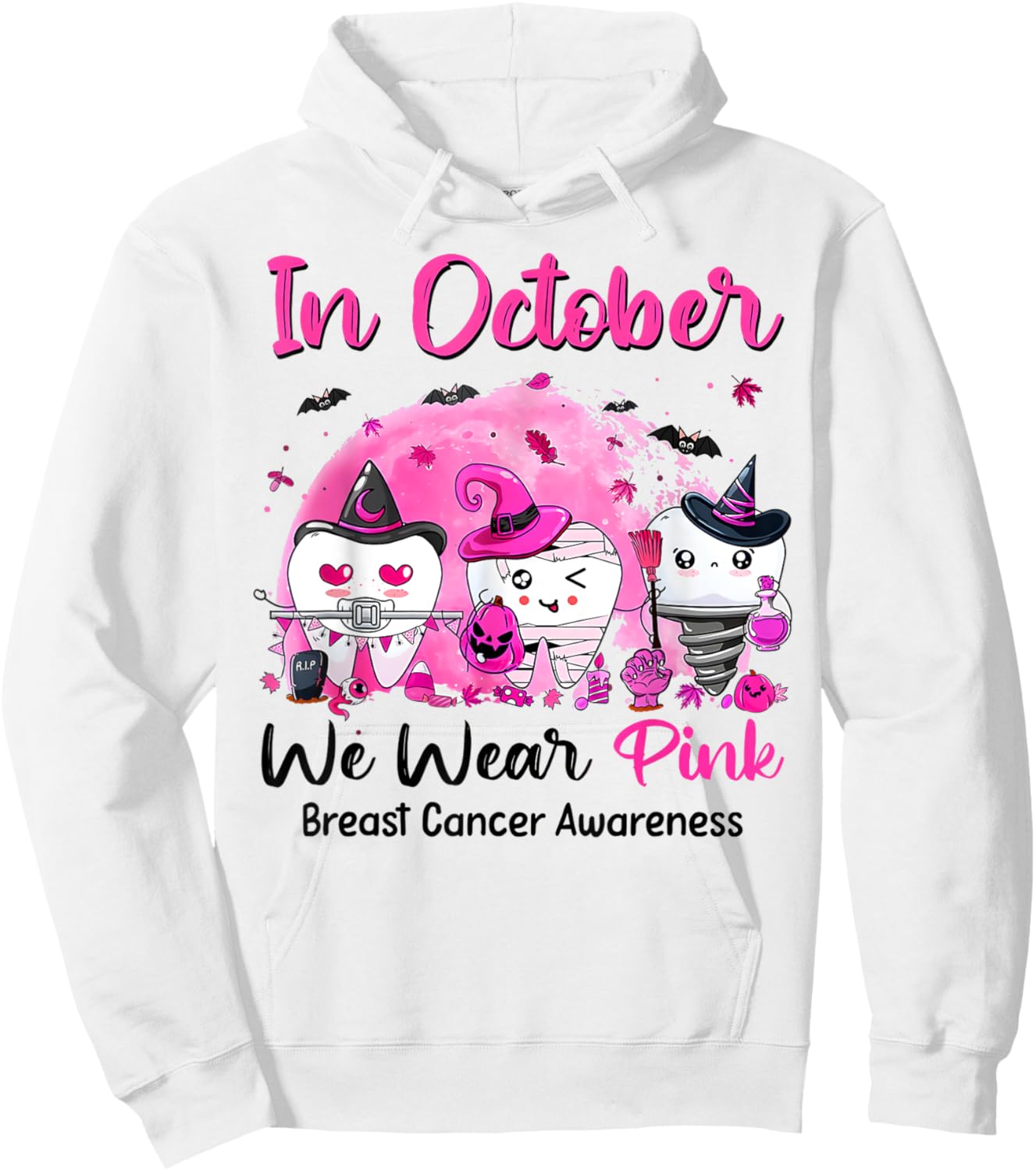 In October we Wear Pink Breast Cancer Leopard Dentist Dental Hoodie - Hoodie | White
