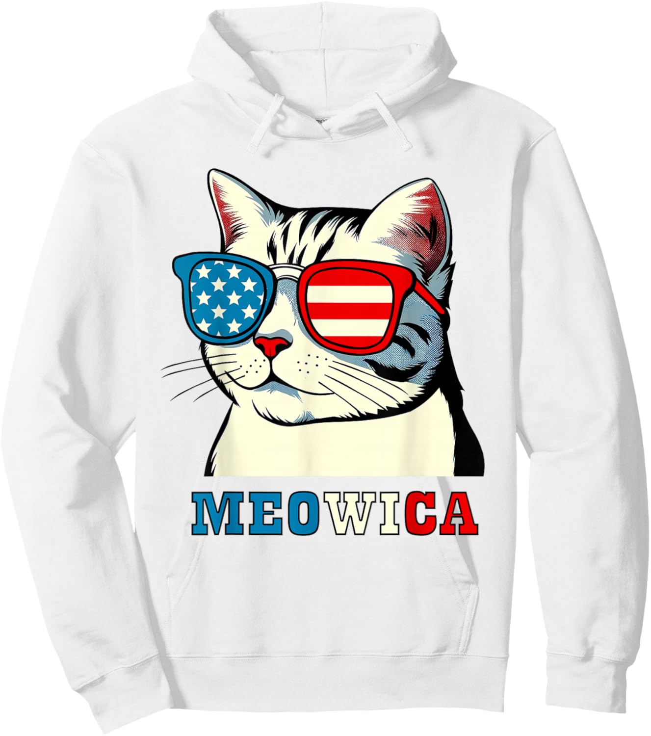 Meowica 4th of July Cat Sunglasses American USA Flag Cat Hoodie - Hoodie | White