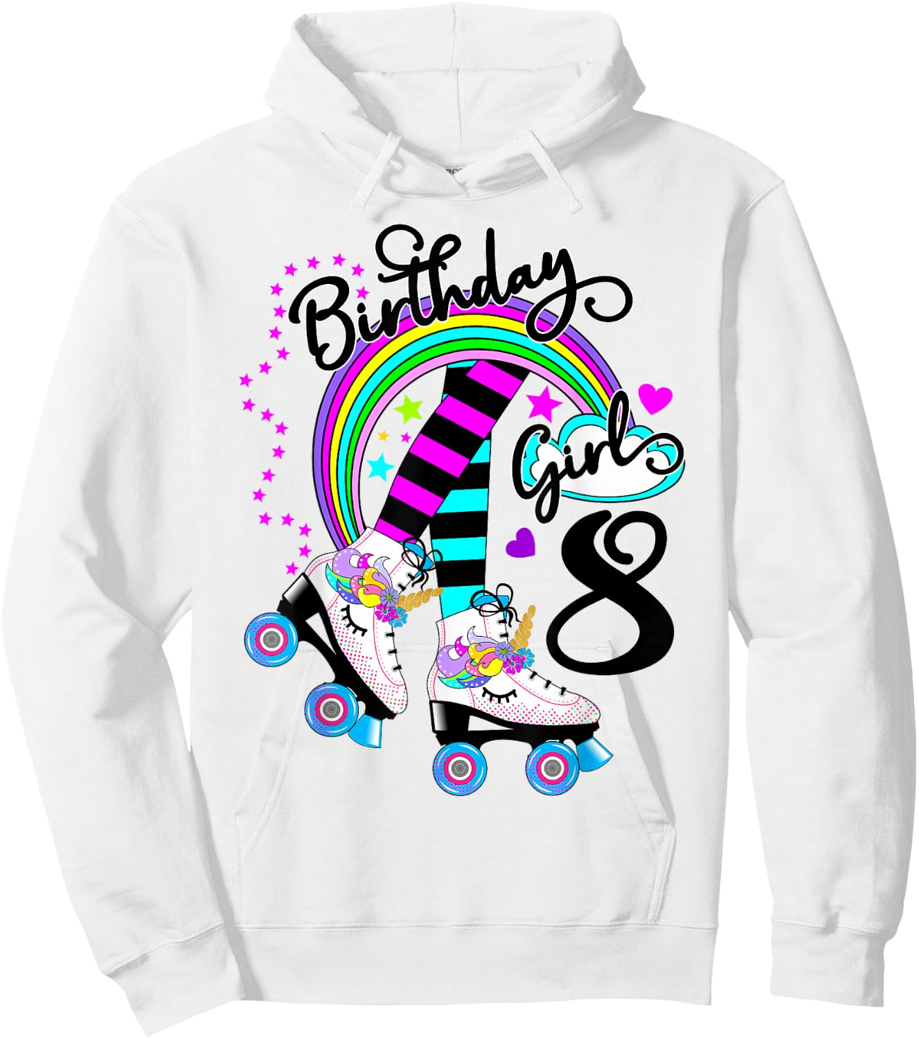 8th Unicorn Roller Skate Birthday Party for Girls Hoodie - Hoodie | White