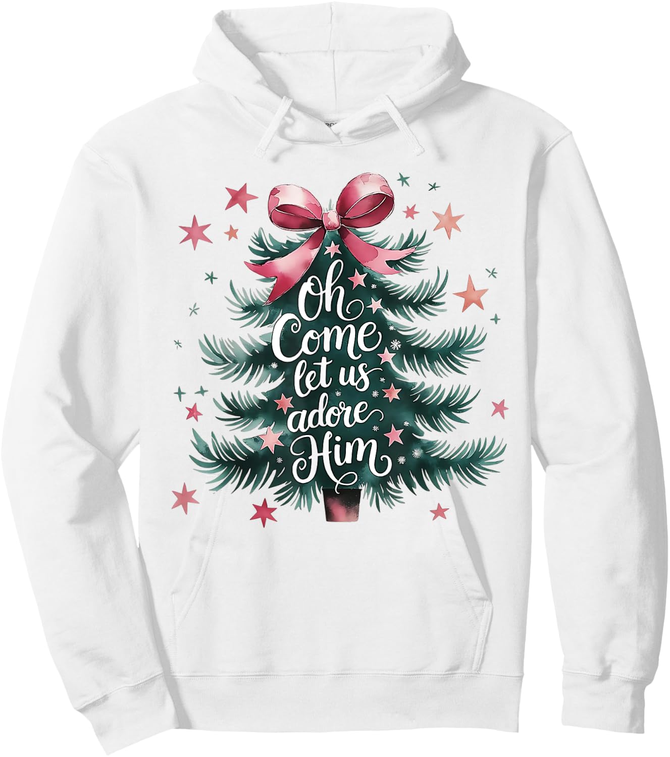 Oh Come Let Us Adore Him Christmas Tree Hoodie - Hoodie | White