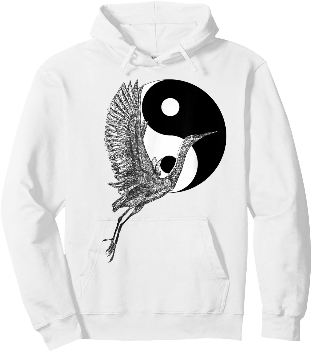 Tai Chi White Crane Yin Yang Qi Gong Illustration Hoodie - Hoodie | White