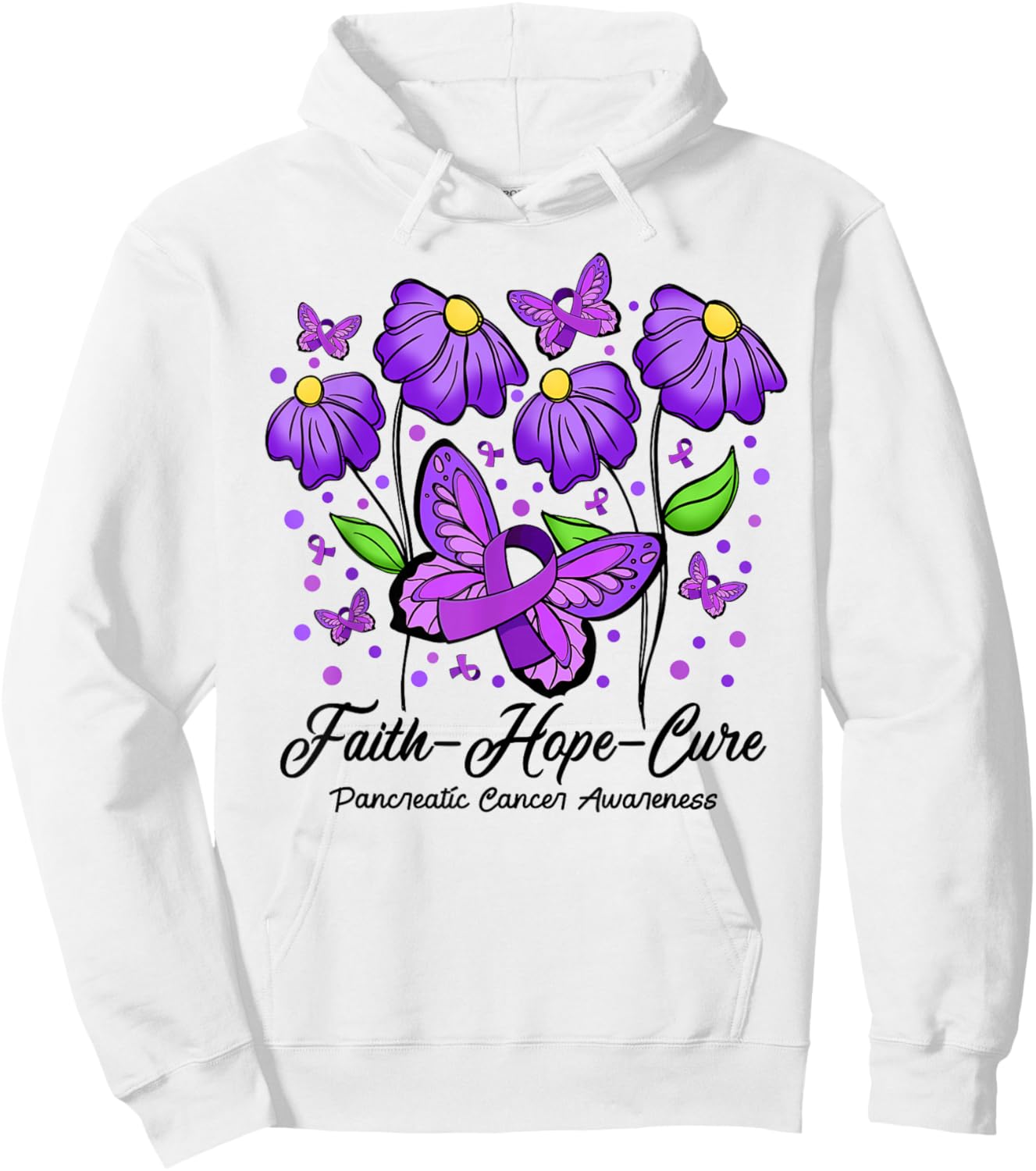 Faith Hope Cure Flower Butterfly Pancreatic Cancer Hoodie - Hoodie | White