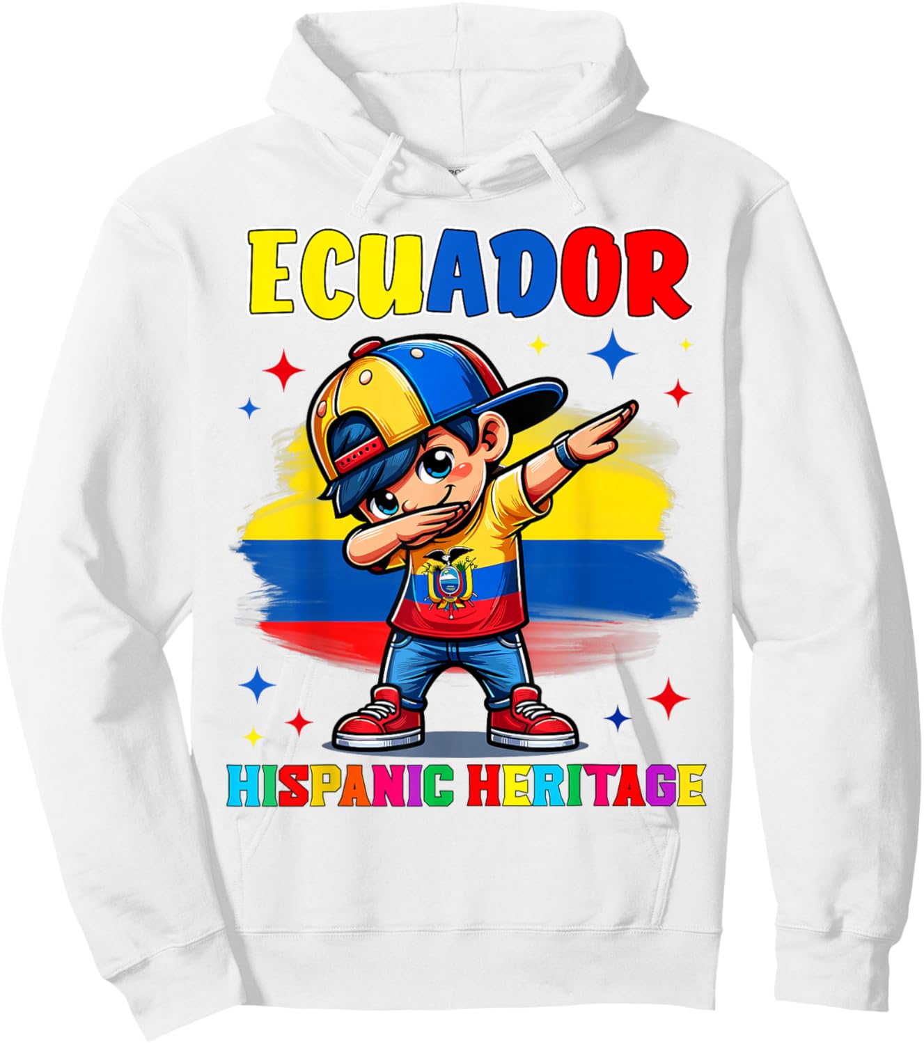 Hispanic Heritage Month Ecuador Flag Dab Kid for Kids Hoodie - Hoodie | White
