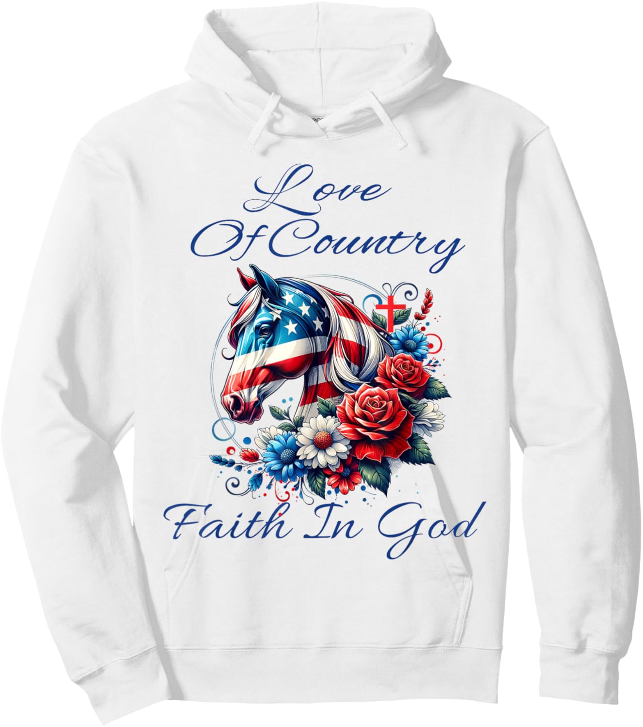 Patriotic Christian Faith In God Cool Horse Lady & Cross Hoodie - Hoodie | White