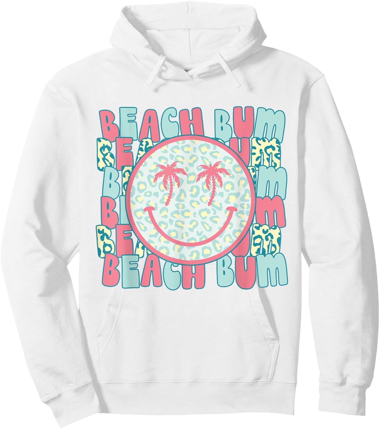 Retro Leopard Happy Face Palm Tree Eyes Beach Bum Smile Face Hoodie - Hoodie | White